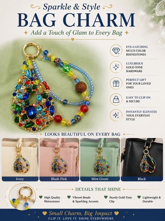 mimilanefashion Accessories - Multicolor Rhinestone Bag Charm Key & Card Holder